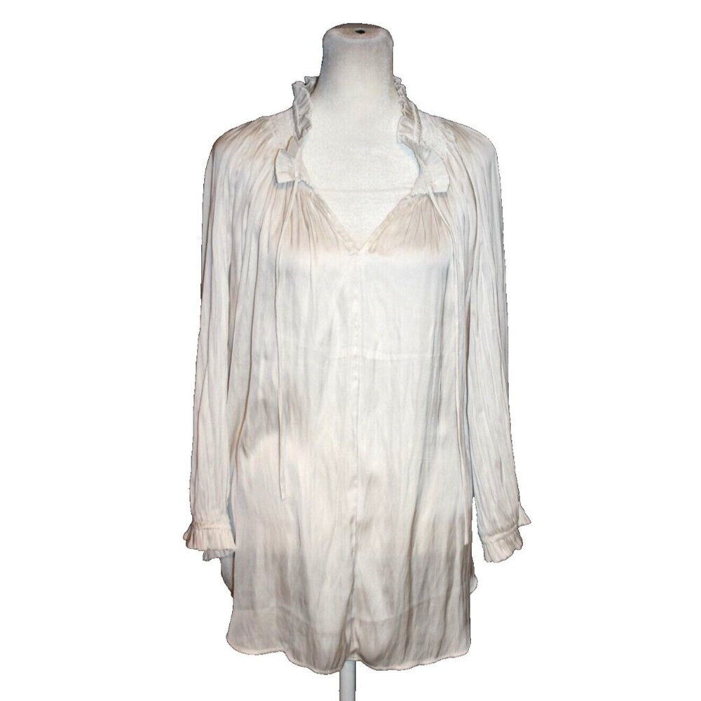 Carmen Marc Valvo Top Women's Size L Ivory Ruffle Tie Neck Satin
